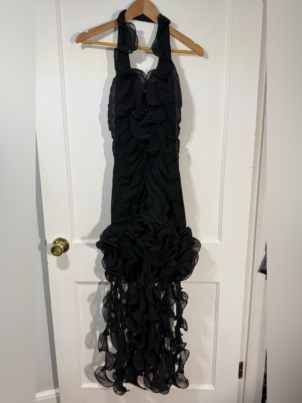 Alberto Makali Black Ruffle-Trim Maxi Dress